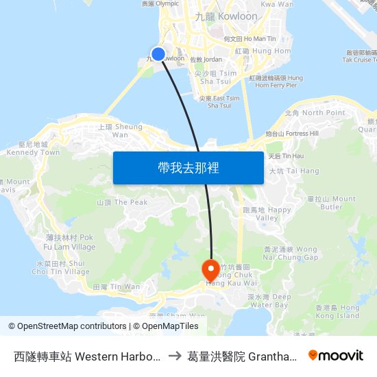 西隧轉車站 Western Harbour Tunnel Bbi to 葛量洪醫院 Grantham Hospital map