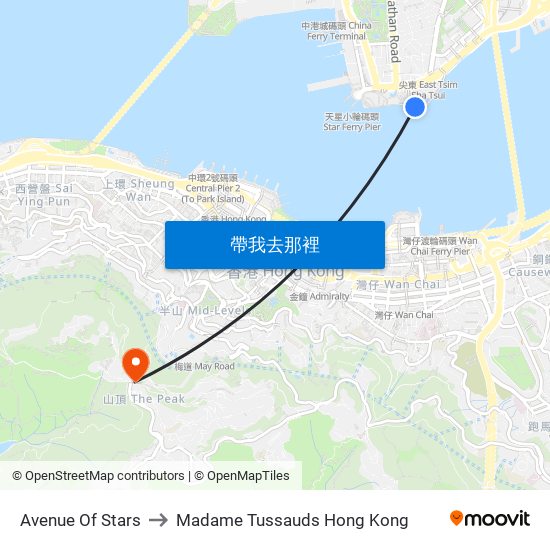 Avenue Of Stars to Madame Tussauds Hong Kong map