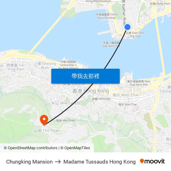 Chungking Mansion to Madame Tussauds Hong Kong map