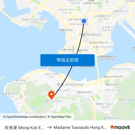 旺角東 Mong Kok East to Madame Tussauds Hong Kong map