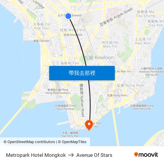 Metropark Hotel Mongkok to Avenue Of Stars map