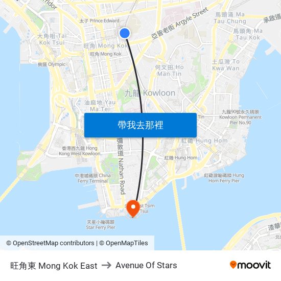 旺角東 Mong Kok East to Avenue Of Stars map