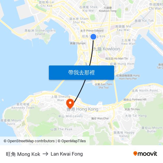 旺角 Mong Kok to Lan Kwai Fong map
