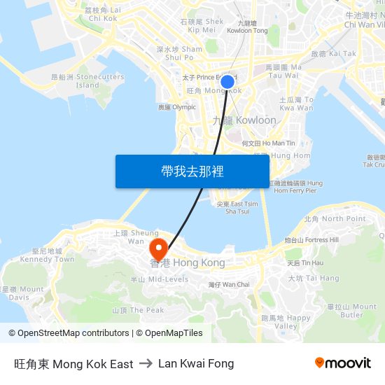 旺角東 Mong Kok East to Lan Kwai Fong map