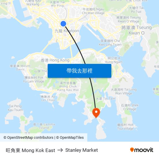 旺角東 Mong Kok East to Stanley Market map