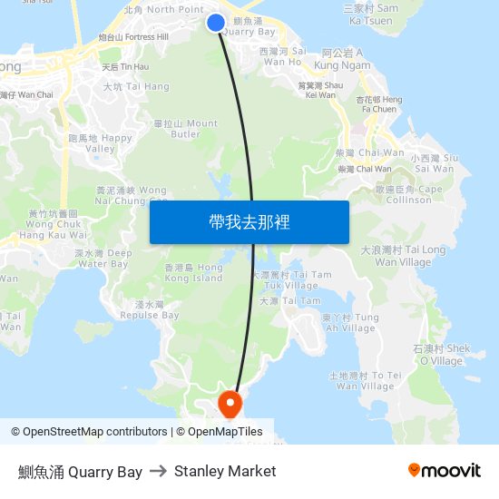 鰂魚涌 Quarry Bay to Stanley Market map