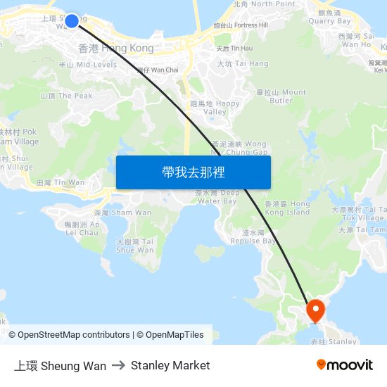 上環 Sheung Wan to Stanley Market map