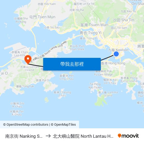 南京街 Nanking Street to 北大嶼山醫院 North Lantau Hospital map