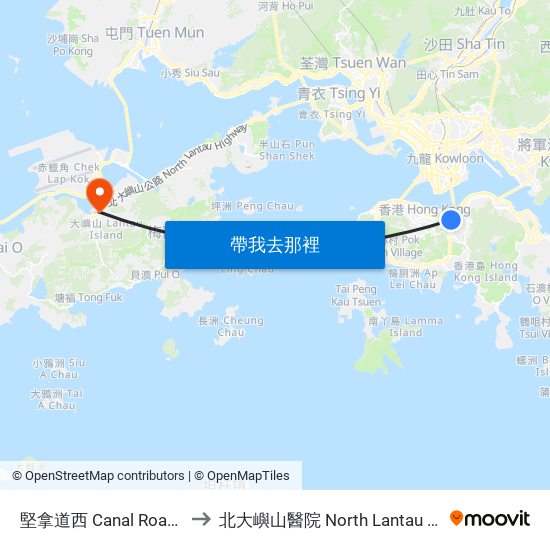 堅拿道西 Canal Road West to 北大嶼山醫院 North Lantau Hospital map