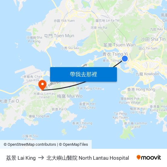 荔景 Lai King to 北大嶼山醫院 North Lantau Hospital map