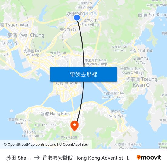 沙田 Sha Tin to 香港港安醫院 Hong Kong Adventist Hospital map