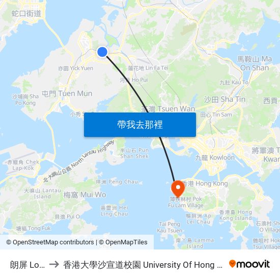 朗屏 Long Ping to 香港大學沙宣道校園 University Of Hong Kong Sassoon Road Campus map