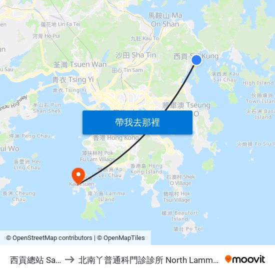 西貢總站 Sai Kung B/T to 北南丫普通科門診診所 North Lamma General Out-Patient Clinic map