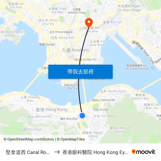 堅拿道西 Canal Road West to 香港眼科醫院 Hong Kong Eye Hospital map