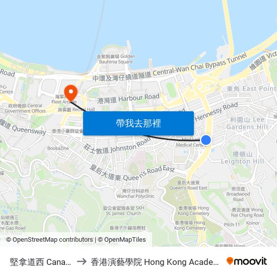 堅拿道西 Canal Road West to 香港演藝學院 Hong Kong Academy For Performing Arts map