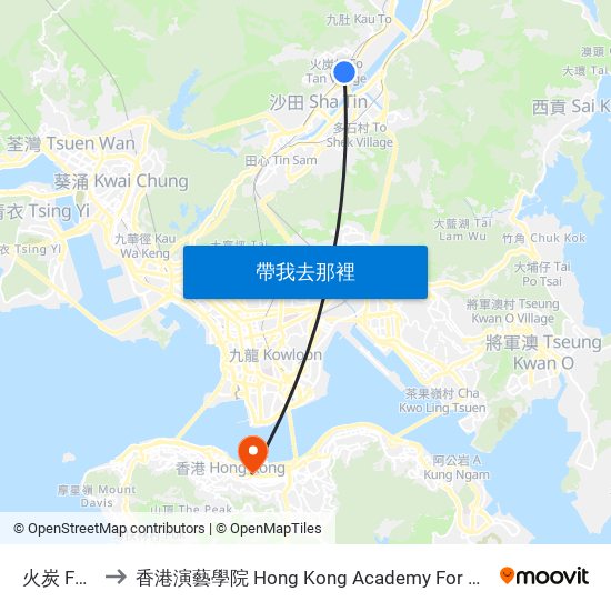 火炭 Fo Tan to 香港演藝學院 Hong Kong Academy For Performing Arts map