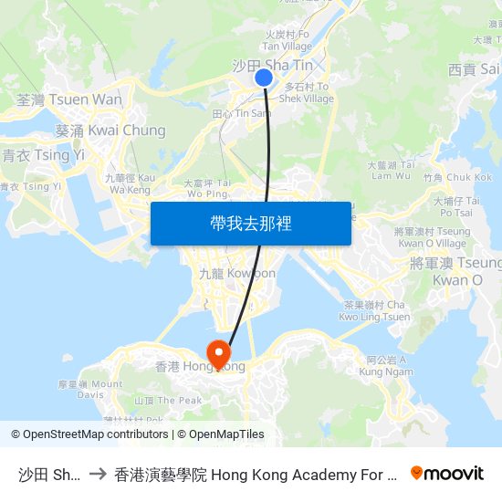 沙田 Sha Tin to 香港演藝學院 Hong Kong Academy For Performing Arts map