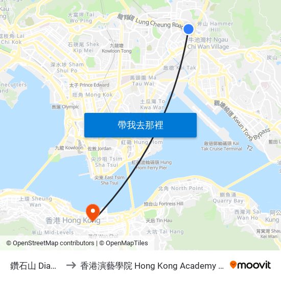 鑽石山 Diamond Hill to 香港演藝學院 Hong Kong Academy For Performing Arts map