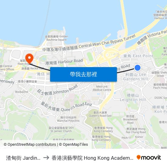 渣甸街 Jardine's Bazaar to 香港演藝學院 Hong Kong Academy For Performing Arts map