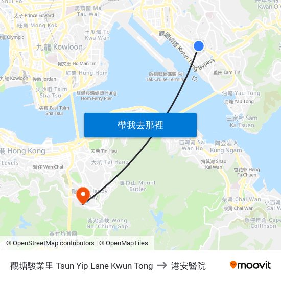 觀塘駿業里 Tsun Yip Lane Kwun Tong to 港安醫院 map