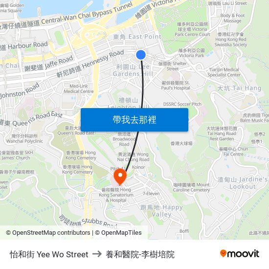 怡和街 Yee Wo Street to 養和醫院-李樹培院 map