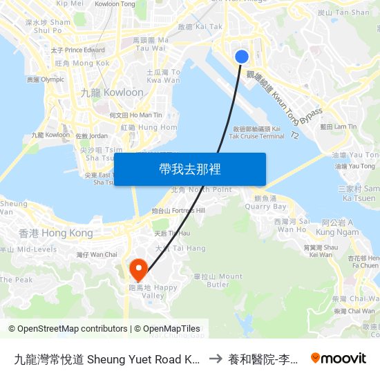 九龍灣常悅道 Sheung Yuet Road Kowloon Bay to 養和醫院-李樹培院 map