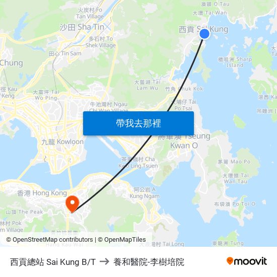 西貢總站 Sai Kung B/T to 養和醫院-李樹培院 map