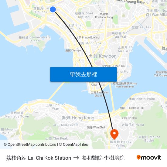 荔枝角站 Lai Chi Kok Station to 養和醫院-李樹培院 map