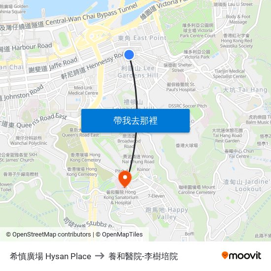 希慎廣場 Hysan Place to 養和醫院-李樹培院 map