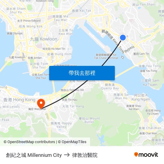 創紀之城 Millennium City to 律敦治醫院 map