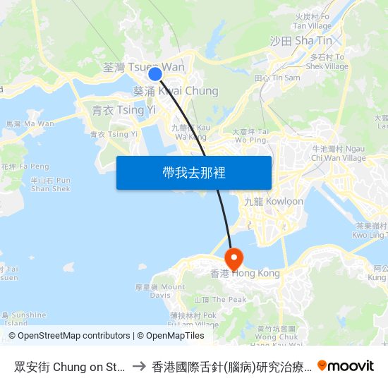 眾安街 Chung on Street to 香港國際舌針(腦病)研究治療中心 map