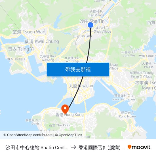 沙田市中心總站 Shatin Central Bus Terminus to 香港國際舌針(腦病)研究治療中心 map