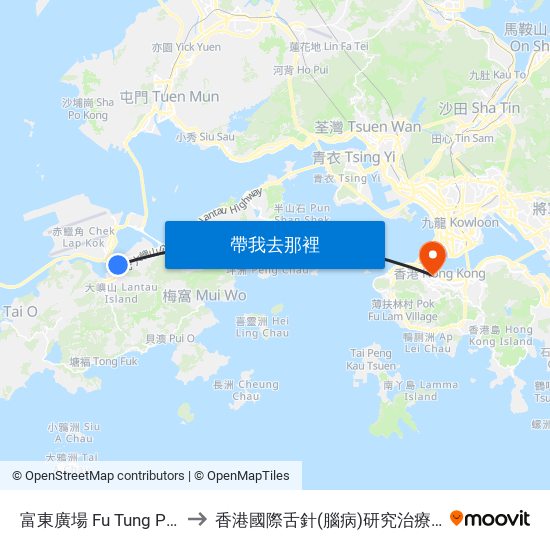 富東廣場 Fu Tung Plaza to 香港國際舌針(腦病)研究治療中心 map