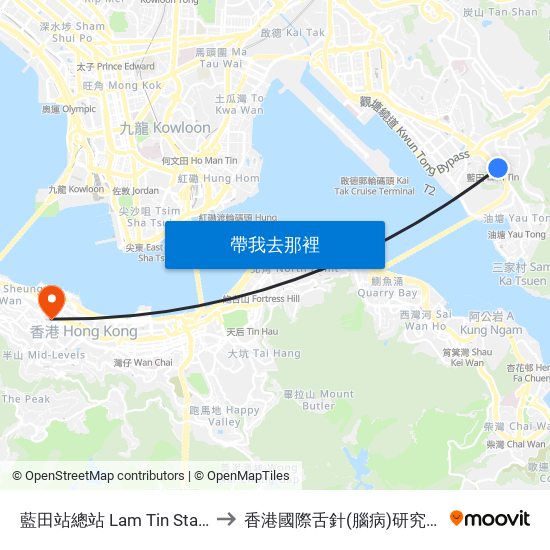 藍田站總站 Lam Tin Station B/T to 香港國際舌針(腦病)研究治療中心 map
