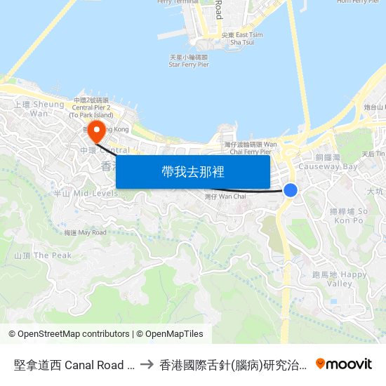 堅拿道西 Canal Road West to 香港國際舌針(腦病)研究治療中心 map