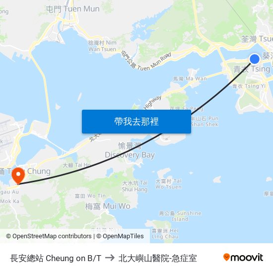 長安總站 Cheung on B/T to 北大嶼山醫院-急症室 map