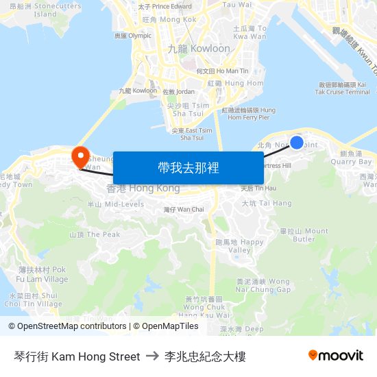 琴行街 Kam Hong Street to 李兆忠紀念大樓 map