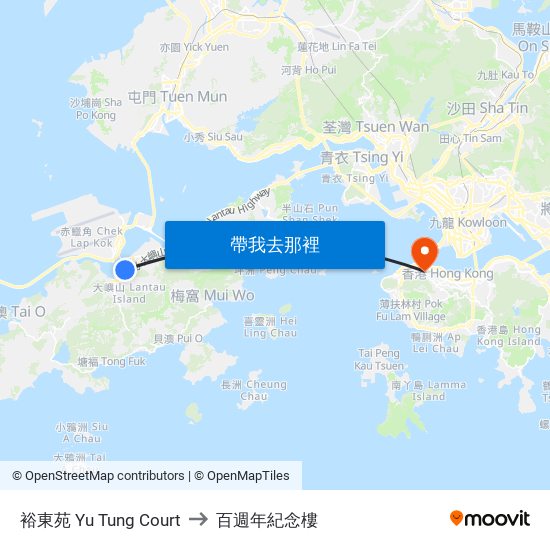 裕東苑 Yu Tung Court to 百週年紀念樓 map