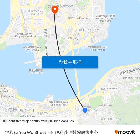 怡和街 Yee Wo Street to 伊利沙伯醫院康復中心 map