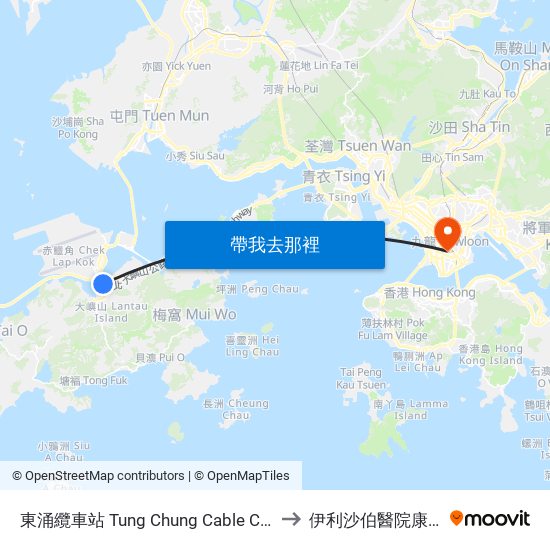東涌纜車站 Tung Chung Cable Car Terminal to 伊利沙伯醫院康復中心 map