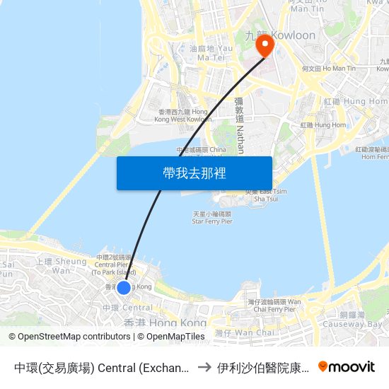 中環(交易廣場) Central (Exchange Square) to 伊利沙伯醫院康復中心 map