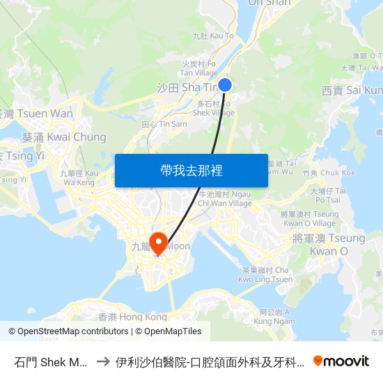 石門 Shek Mun to 伊利沙伯醫院-口腔頜面外科及牙科部 map