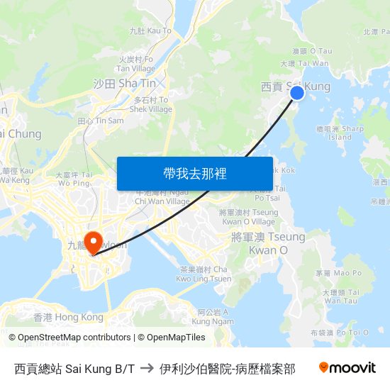 西貢總站 Sai Kung B/T to 伊利沙伯醫院-病歷檔案部 map