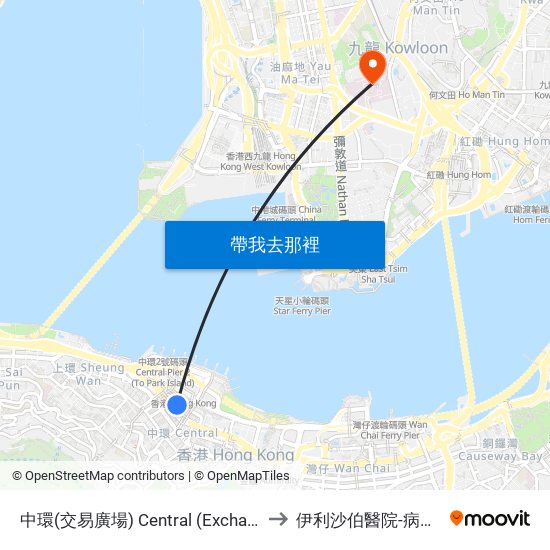 中環(交易廣場) Central (Exchange Square) to 伊利沙伯醫院-病歷檔案部 map