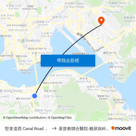 堅拿道西 Canal Road West to 基督教聯合醫院-糖尿病科中心 map