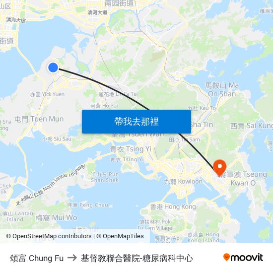 頌富 Chung Fu to 基督教聯合醫院-糖尿病科中心 map