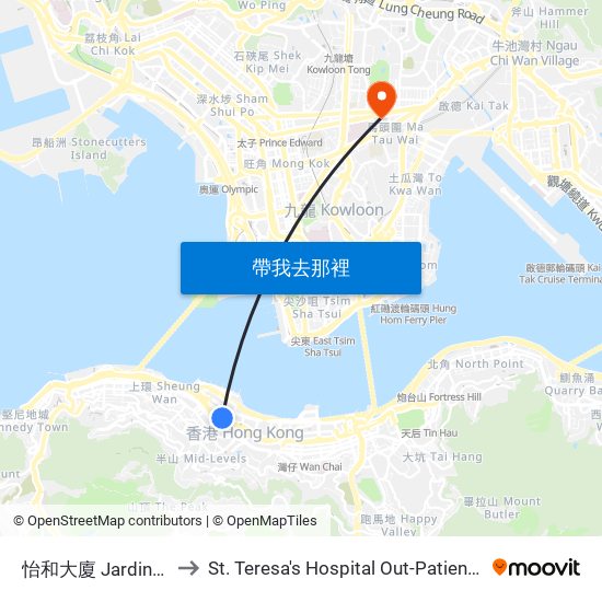 怡和大廈 Jardine House to St. Teresa's Hospital Out-Patient Department map