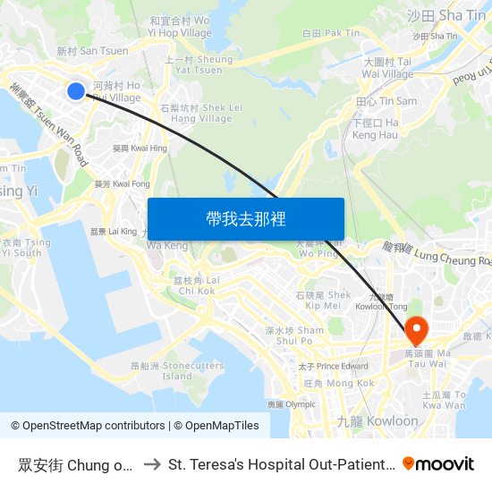 眾安街 Chung on Street to St. Teresa's Hospital Out-Patient Department map