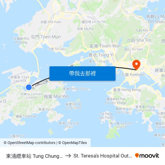 東涌纜車站 Tung Chung Cable Car Terminal to St. Teresa's Hospital Out-Patient Department map
