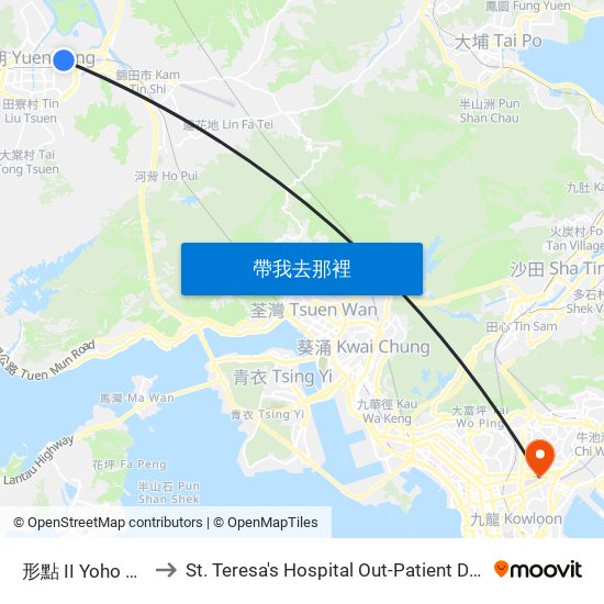 形點 II Yoho Mall II to St. Teresa's Hospital Out-Patient Department map